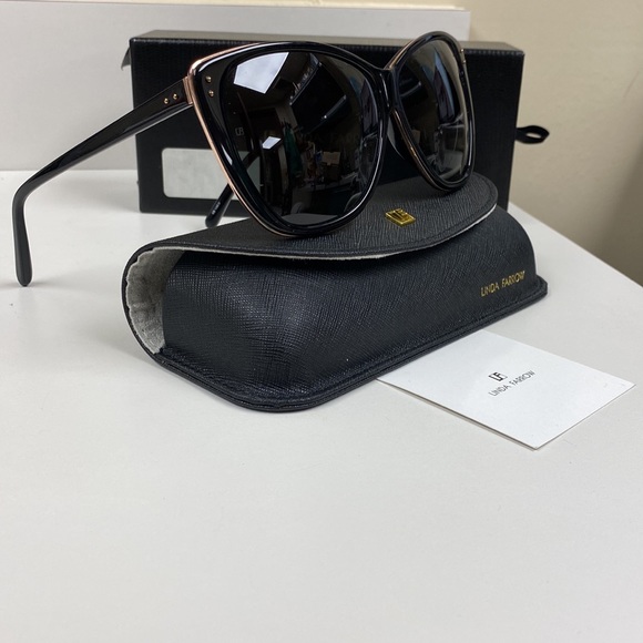 Linda Farrow Limited Edition Rose Gold Plated Black Shiny Oversized Sunglasses main image 7